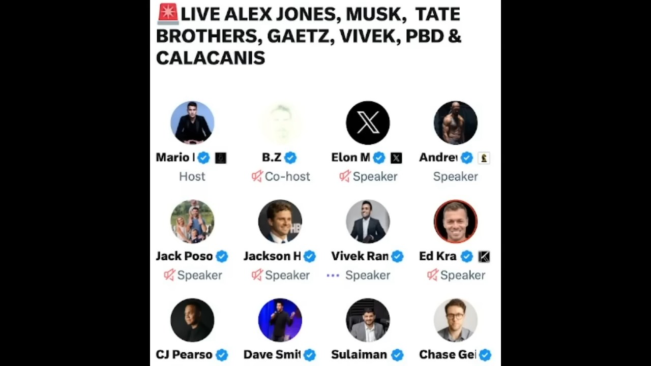 Elon Musk, Alex Jones, Andrew Tate in Impromptu Podcast on Twitter Spaces