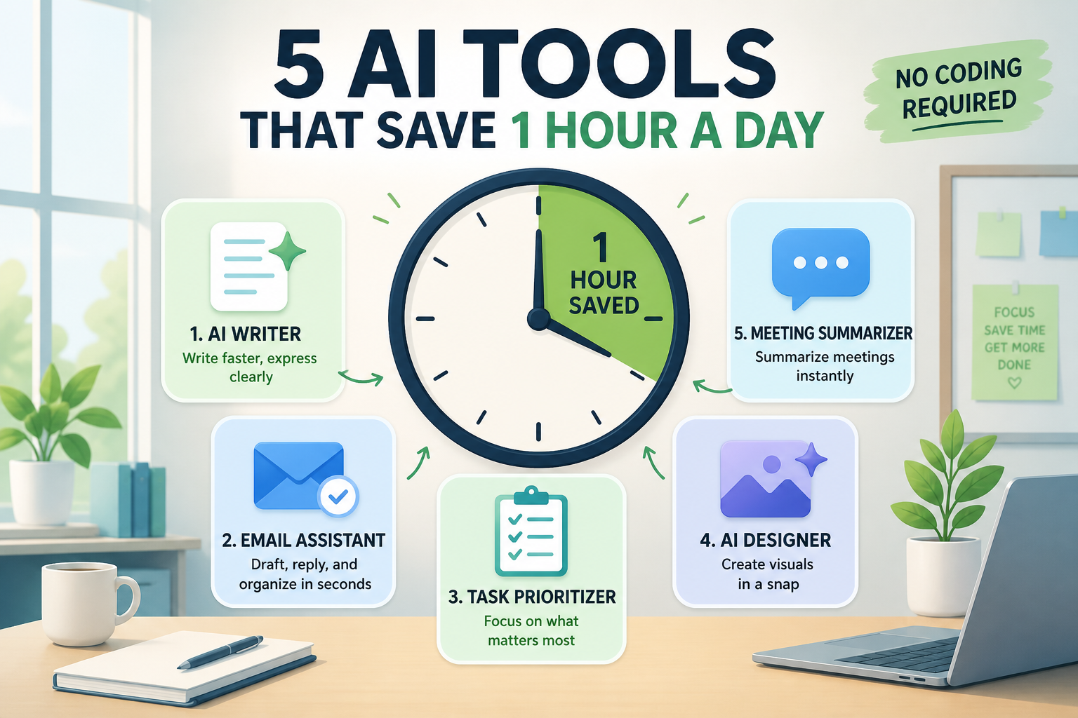 5 AI Tools That Save Me 1 Hour a Day (No Coding Required)