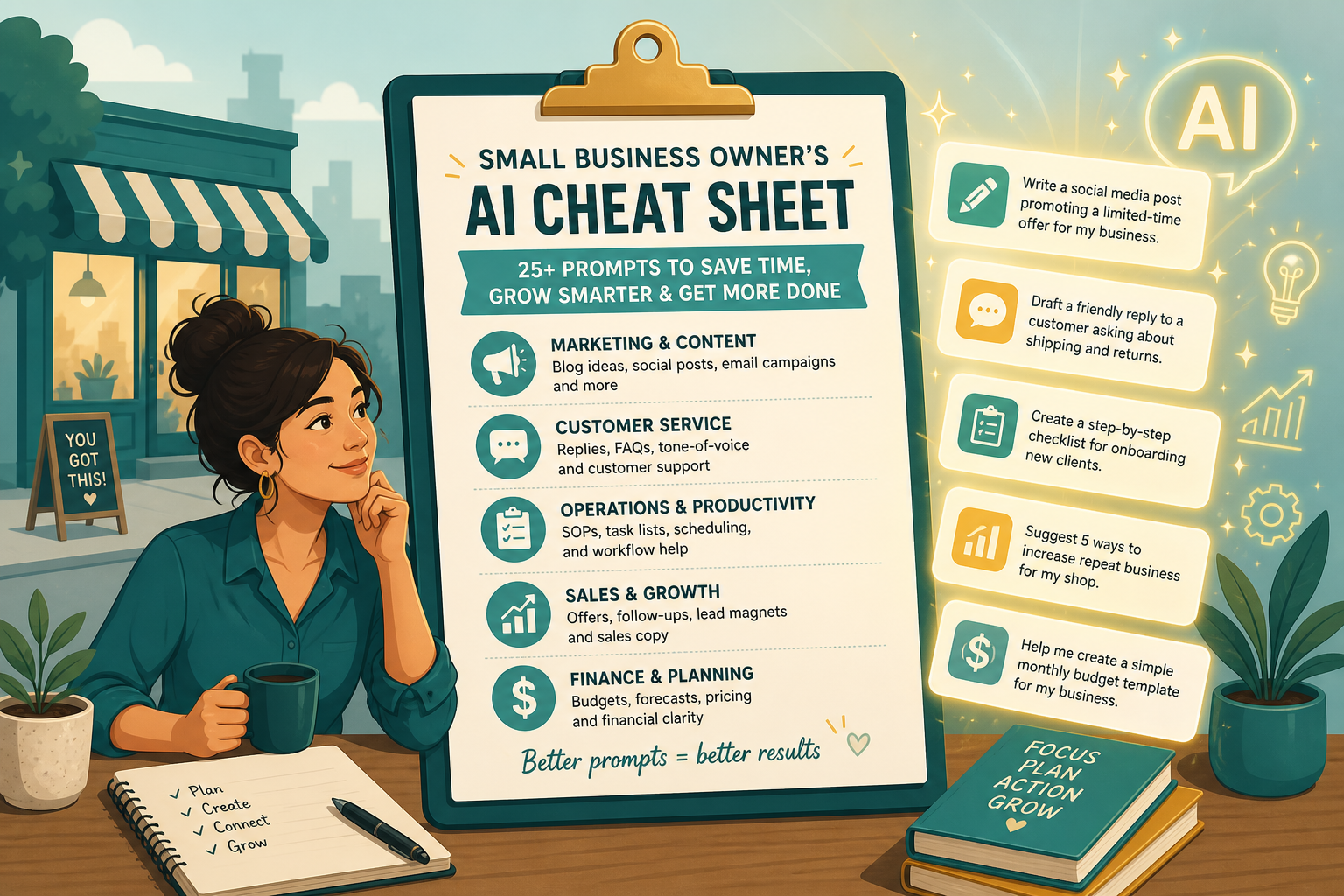 The Small Business Owner’s AI Cheat Sheet: 25+ Prompts That Actually Work