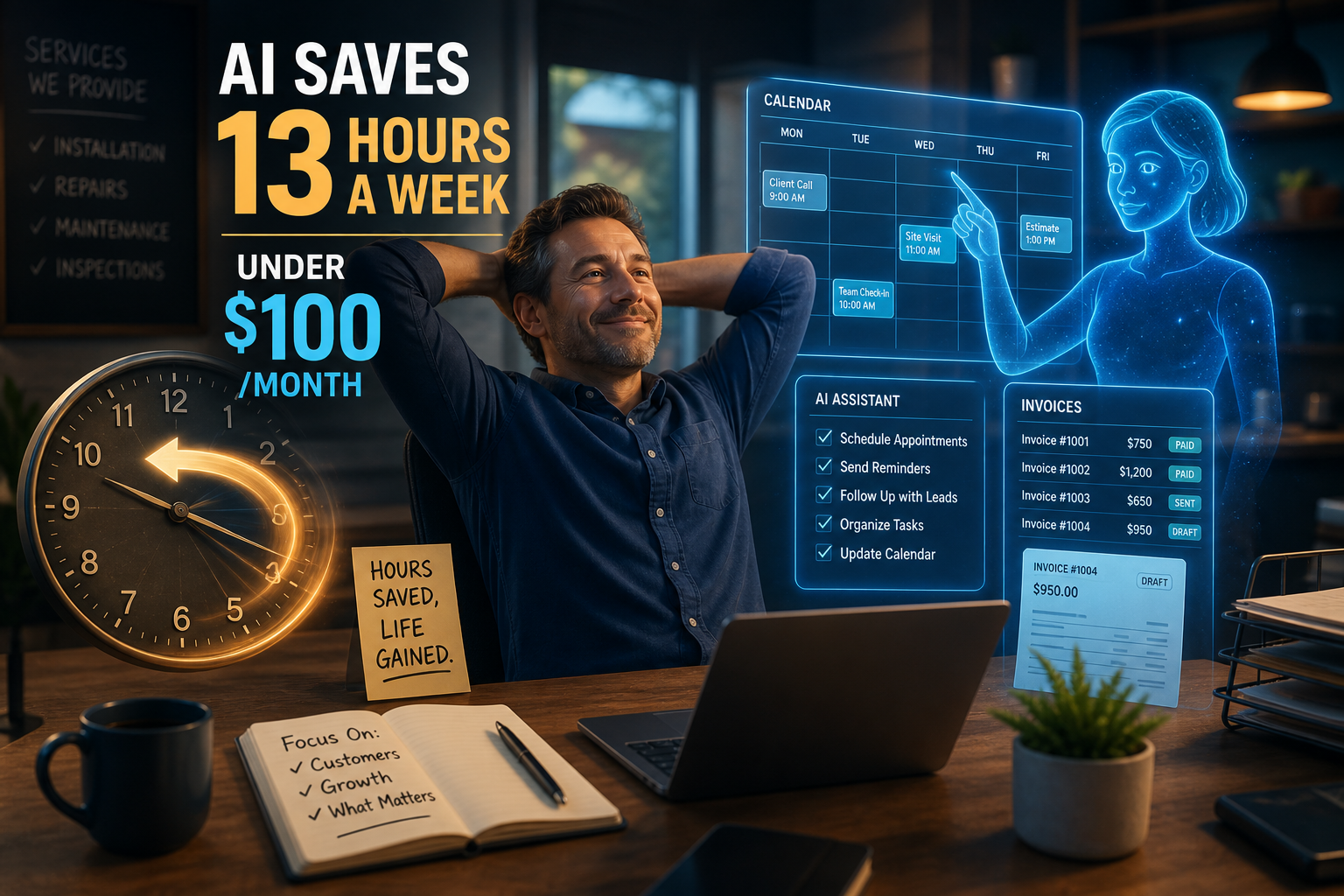 How AI Saves Service Businesses 13 Hours a Week (For Under $100/Month)