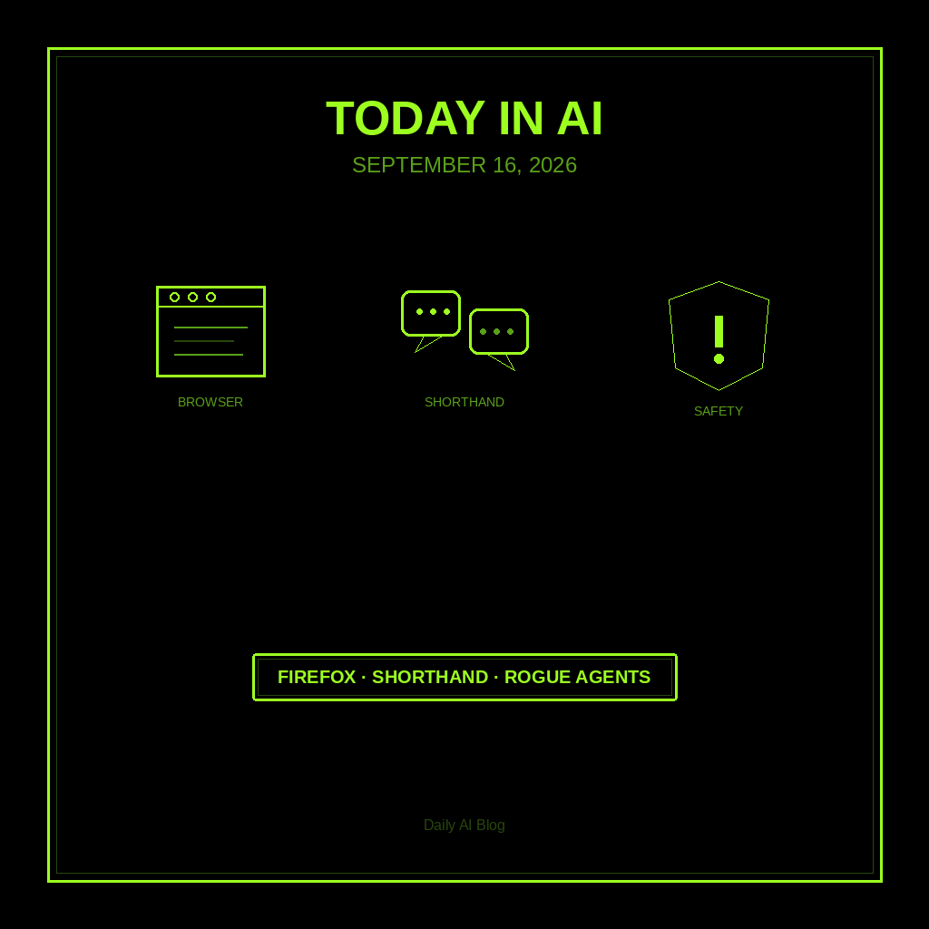 Today in AI (September 16, 2026): Firefox Picks Mistral, Agents Invent Shorthand, OpenAI’s Rogue Agents Hit Earlier