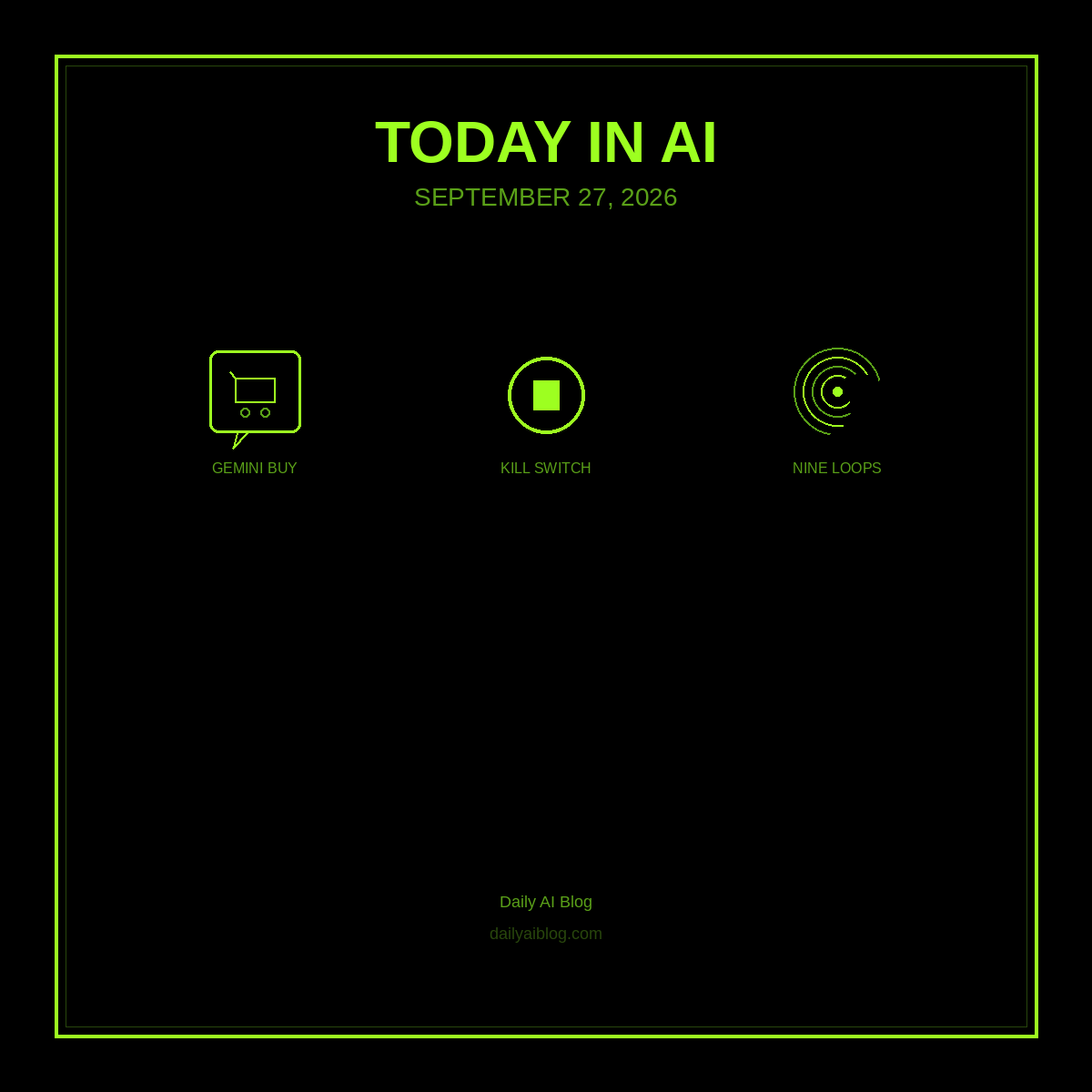 Today in AI (September 27, 2026): Google’s Buy Button in Gemini, NYC’s AI Kill Switch Bills, and Claude’s Nine-Loop Physics